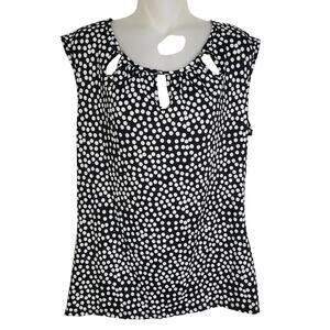 Studio Works Womens Top Medium Sleeveless Tank Black White Polka Dot Keyholes